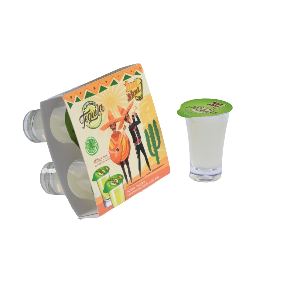 Tequila shot glasses with a colorful packaging - Flavoured Tequila hotshot - ready to drink alcohol shots
